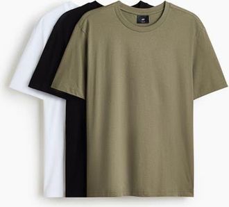 H&M 3-pack regular fit t-shirts in Khaki Green/white at Nordstrom, Size Xx-Large