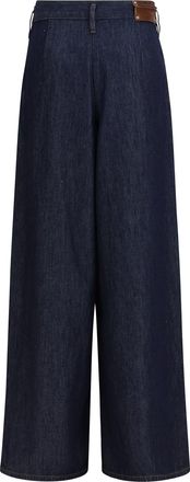 Dries Van Noten Womens Wide-Leg Pleated Jeans Indigo Cotton Trousers