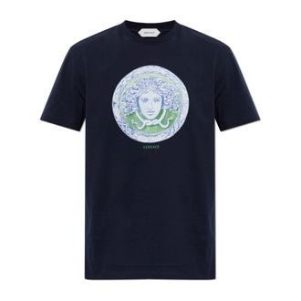 Versace Heren, Tops, Blauw, Maat: 2XL Katoen