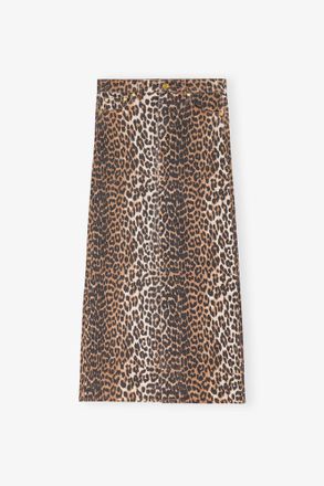Ganni Mixed Leopard Denim Maxi Slit Skirt - Size 32 Organic Cotton
