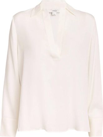 Vince Ivory Stretch-Silk Long-Sleeve Polo Shirt Size L