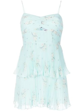 Self Portrait Abito corto a fiori con arricciature - Blu