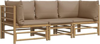 vidaXL Vidaxl - Set De Muebles De Jard&iacute;n 3 Piezas Bamb&uacute; Y Cojines Gris Taupe