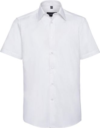 Russell Athletic Russell Collection Heren Effen Oxford Easy-Care Overhemd met Korte Mouwen (Wit)