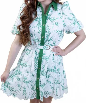 Entro Luna Floral Eyelet Puff Mini Dress In Matcha