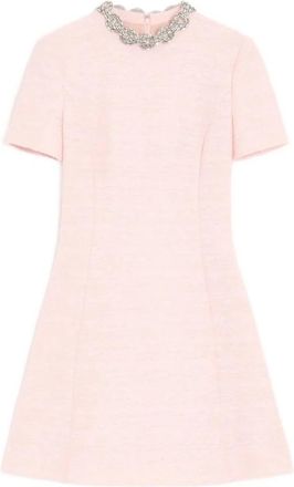 Valentino Geborduurde korte jurk van gekreukeld katoentweed - Dames - Korte kleedjes - Roze - XS - Katoen - Kleedjes