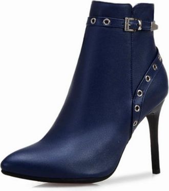 Generic Womens Ankle Boots with Pointed Toe & Stiletto Heel, Studded Buckle Detail Boots for Party & Evening Wear,Blue,5.5 UK