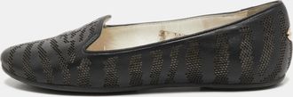Roberto Cavalli Black Leather Laser Cut Ballet Flats