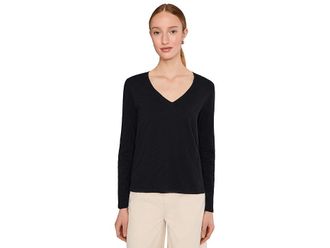 Lilla P Long Sleeve V-Neck Womens Clothing Black 1 : XS, Cotton