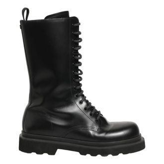 Dolce & Gabbana Lace-up Boots, male, Black, Size: 10 US Leather Lace-Up Combat Boots