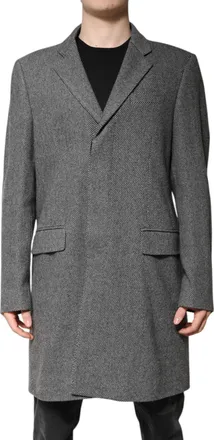 Dolce & Gabbana Mens Overcoat Long Sleeve Notch Neck - Grey Wool - Size EU 52 (Mens)