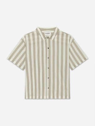 Frame Denim Mens Camp Collar Shirt In Smoke Beige Stripe