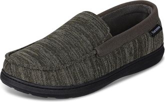 Garonne Mens Moccasin Slippers with Memory Foam for Indoor/Outdoor, Breathable Knitted Slippers with Non-Slip Rubber Sole, Green, 12.5 UK