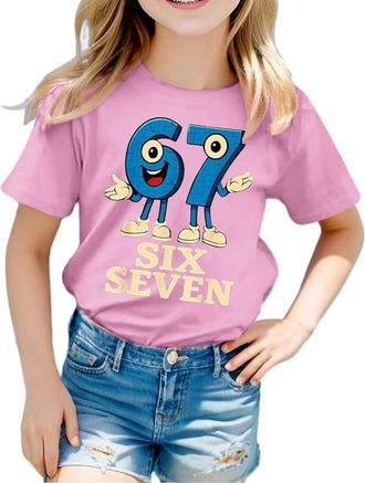 Generic 67 Ice Cream Drip T-Shirt for Kids 6 7 Meme Design Round Neck Short Sleeves Loose Funny Tops Boys Girls Cute Number Printed Fashion Casual Soft Tshirt