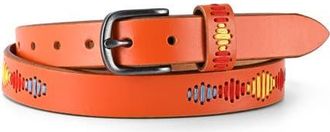 OLD TREND Boho Genuine Leather Stitched Perforated Detail Belt in Orange at Nordstrom, Size Medium
