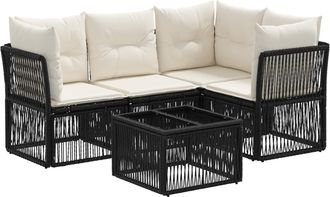 vidaXL Conjunto De Sof&aacute;s De Jard&iacute;n 5 Uds. Negro Rat&aacute;n Sint&eacute;tico Vidaxl