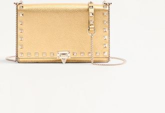 Valentino Garavani Rockstud Mini Calfskin Bag With Chain In Laminated Grainy Calfskin Wo