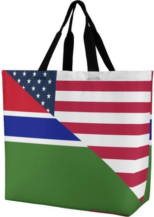 Generic U.S. And Gambia Flag Tote Bag Reusable Grocery Shopping Bags Large Travel One Shoulder Handbag for Picnic Work
