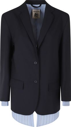Semicouture Deana Blue Layered Effect Striped Polyester-Wool Blazer