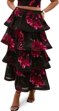 City Chic Bianka Floral Print Ruffle Skirt in Lush Bloom at Nordstrom, Size Xxxs
