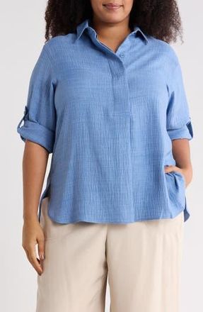 Max Studio Roll Tab Sleeve Shirt in Heather Chambray at Nordstrom Rack, Size 2X