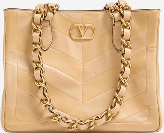 Valentino Garavani Womens Leather Bag With Chevron Pattern Beige Shoulder