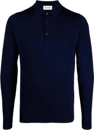 John Smedley Midnight Blue Button-Up Sweater - Heren - Polos - Blauw - S - Wol - Tops