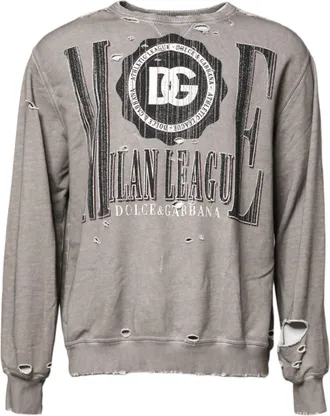 Dolce & Gabbana Mens Logo-Print Distressed Sweatshirt Gray Polyester Sweatshirts