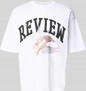 Review T-Shirt mit Logo- und Motiv-Print in Weiss, Gr&ouml;&szlig;e XXL