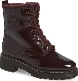 Tory Burch Miller Genuine Shearling Lined Combat Boot in Plum /Plum at Nordstrom, Size 7