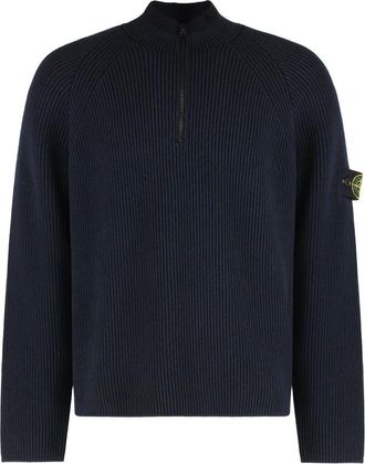 Stone Island Blue Half-Zip Logo Sweater