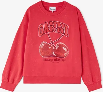 Ganni Red Crewneck with Cherry - Size XXS Organic Cotton