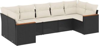 vidaXL Set De Comedor De Jard&iacute;n 7 Pzas Y Cojines Rat&aacute;n Sint&eacute;tico Negro Vidaxl