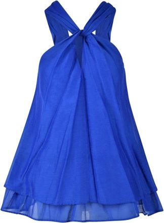 Attic and Barn Katoen Zijde Gebreide Top - Dames - Tops zonder mouwen - Blauw - M - Katoen - Tops