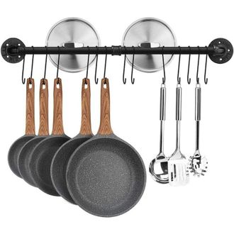 OEM Riel De Cocina Industrial, Soporte De Pared Para Ollas De 80 Cm, Estante De Hierro Con 14 Ganchos Para Utensilios Y Sartenes - Crezuo