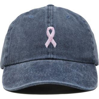 Dalix Pink Ribbon Dad Cap in Washed Navy Blue at Nordstrom