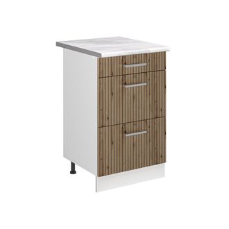 Vicco Mueble Bajo De Cocina R-line, Roble Artesanal/blanco, 50 Cm Encimera M&aacute;rmol, Vicco