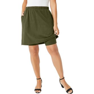 Jessica London Everyday Stretch Cotton Skort in Dark Olive Green at Nordstrom, Size Medium