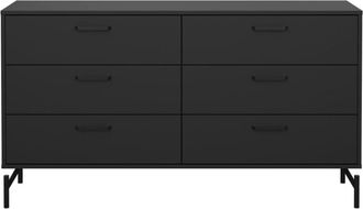 ebuy24 C&oacute;moda doble de 6 cajones negro mate con patas met&aacute;licas L138,7 cm