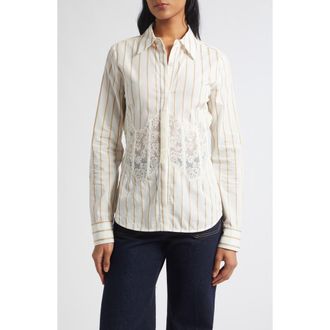 Ramy Brook Alana Lace Inset Striped Shirt in White Stripe at Nordstrom, Size 10