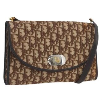 Dior Pre-owned Trotter Canvas Schoudertas - Dames - Pre-owned - Bruin - Maat: ONE Size Leer