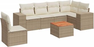vidaXL Vidaxl - Set Sof&aacute;s De Jard&iacute;n 7 Piezas Y Cojines Rat&aacute;n Sint&eacute;tico Beige