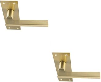 Loops 2x PAIR Straight Bar Handle on Slim Lock Backplate 150 x 50mm Satin Brass