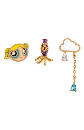 Girls Crew The Powerpuff Girls Bubbles Set of 3 Single Stud Earrings in Gold at Nordstrom