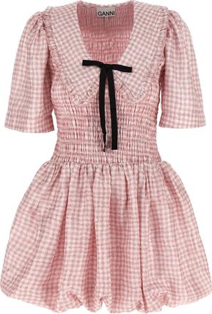 Ganni Kleedjes, Dames, Roze, S, Katoen, Mini Check Dress
