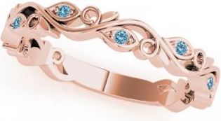 Allurez Blue Topaz Leaf Fashion Ring Wedding Band 14k Rose Gold (0.05ct)