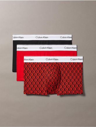 Calvin Klein Mens Icon Cotton Stretch 3-Pack Low Rise Trunk - Red - XL