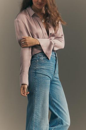 LE JEAN Embellished Column High Rise Wide Leg Jeans