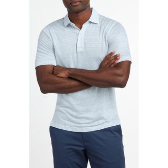 David Donahue Weekend Linen Polo in Sky at Nordstrom, Size Xx-Large