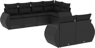 vidaXL Set De Comedor De Jard&iacute;n 7 Pzas Y Cojines Rat&aacute;n Sint&eacute;tico Negro Vidaxl
